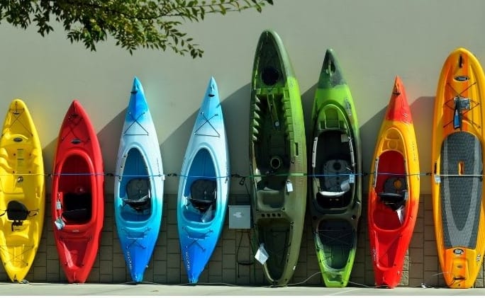 Indoor kayak storage rack with multiple kayaks 