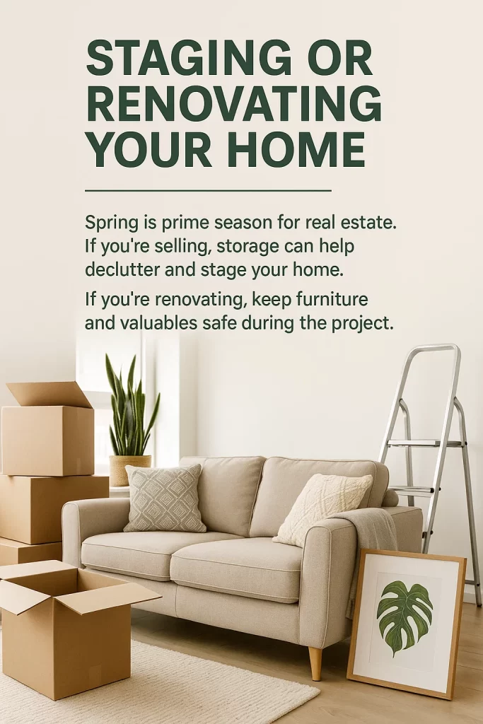 f you’re selling, storage can help declutter and stage your home. If you’re renovating, keep furniture and valuables safe during the project.